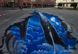 Size: 2935x2044 | Tagged: safe, artist:nikolaj-arndt, cetacean, human, humpback whale, mammal, whale, feral, humanoid, 2015, group, high res, irl, moon, photo, street art
