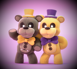 Size: 1100x1000 | Tagged: safe, artist:smashingrenders, golden freddy (fnaf), bear, living plushie, mammal, five nights at freddy's, 2015, 3d, digital art, duo, duo male, male, males only, nightmare (fnaf), plushie