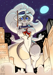 Size: 827x1169 | Tagged: suggestive, artist:jollyjack, oc, oc:chloe (jollyjack), mammal, skunk, anthro, big breasts, breasts, clothes, costume, curvy, evening gloves, female, ghostbusters, gloves, halloween, halloween costume, hourglass figure, legs, legwear, leotard, long gloves, nipple outline, sexy, solo, solo female, stay-puft marshmallow man, thick thighs, thigh highs, thighs, thong leotard, tight clothing, wide hips