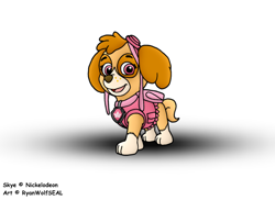 Size: 2338x1700 | Tagged: safe, artist:ryanwolfseal, skye (paw patrol), canine, cockapoo, dog, mammal, feral, nickelodeon, paw patrol, clothes, ears, female, goggles, jacket, solo, solo female, tail, topwear