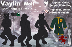 Size: 3400x2200 | Tagged: safe, artist:thatblackfox, canine, mammal, wolf, high res, reference, reference sheet, sword, weapon