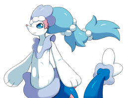 Size: 1120x887 | Tagged: safe, artist:sum, fictional species, primarina, anthro, semi-anthro, nintendo, pokémon, 2021, digital art, eyelashes, female, hair, looking at you, pink nose, scales, simple background, solo, solo female, starter pokémon, white background