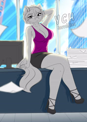 Size: 2936x4140 | Tagged: suggestive, artist:jerraldina, equine, human, mammal, pony, anthro, bottomwear, breasts, clothes, female, high heels, office, secretary, sexy, shoes, skirt, ych