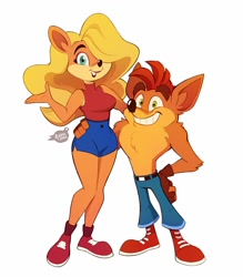 Size: 1050x1200 | Tagged: safe, artist:alaynakgray, crash bandicoot (crash bandicoot), tawna bandicoot (crash bandicoot), bandicoot, mammal, marsupial, anthro, crash bandicoot (series), duo, female, looking at you, male