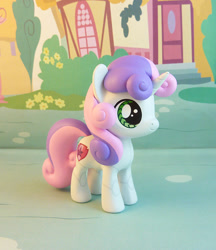 Size: 735x850 | Tagged: safe, artist:krowzi, sweetie belle (mlp), equine, fictional species, mammal, pony, unicorn, feral, friendship is magic, hasbro, my little pony, 2021, female, figure, filly, foal, horn, irl, photo, smiling, sweetie bot (mlp), tail, young