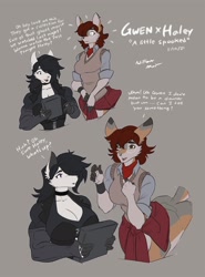 Size: 1600x2166 | Tagged: safe, artist:wmdiscovery93, oc, oc only, oc:gwen (wmdiscovery93), oc:haley (wmdiscovery93), canine, mammal, wolf, anthro, taur, 2021, biceps, comic, duo, duo female, female, females only, glasses, muscles, muscular female, muscular intersex female