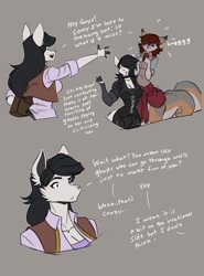 Size: 1600x2166 | Tagged: safe, artist:wmdiscovery93, oc, oc only, oc:gwen (wmdiscovery93), oc:gwyn (wmdiscovery93), oc:haley (wmdiscovery93), canine, mammal, wolf, anthro, taur, 2021, blushing, comic, duo, duo female, female, females only, glasses, hug, muscular intersex female