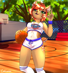 Size: 2780x2969 | Tagged: safe, artist:cali luminos, cervid, deer, mammal, anthro, looney tunes, space jam, warner brothers, comission, crossover, cute, female, high res, sporty outfit