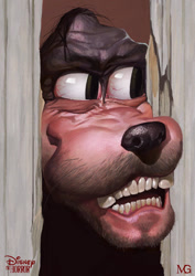 Size: 700x990 | Tagged: safe, artist:maxgrecke, goofy (disney), canine, dog, mammal, ambiguous form, disney, mickey and friends, bloodshot eyes, creepy, crossover, male, solo, solo male, the shining