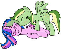 Size: 928x748 | Tagged: safe, artist:didgereethebrony, oc, oc only, oc:boomerang beauty, oc:hsu amity, alicorn, equine, fictional species, mammal, pegasus, pony, feral, friendship is magic, hasbro, my little pony, trace, base used, cute, duo, duo female, eyes closed, female, females only, glasses, kiss on the cheek, kissing, simple background, transparent background