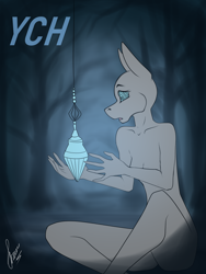Size: 3000x4000 | Tagged: suggestive, artist:stirren, anthro, unguligrade anthro, commission, female, forest background, hooves, hypnosis, jewelry, open mouth, pendant, sitting, solo, solo female, stare, story included, swirly eyes, ych
