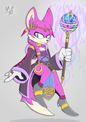 Size: 1360x1920 | Tagged: safe, artist:meatboom, merlina the wizard (sonic), canine, fennec fox, fox, mammal, anthro, sega, sonic and the black knight, sonic the hedgehog (series), anthrofied, clothes, fanart, female, furrified, mobian, solo, solo female, sonicified