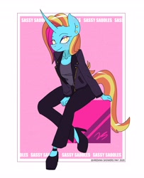 Size: 3334x4096 | Tagged: safe, artist:vreshkashowers, sassy saddles (mlp), anthro, friendship is magic, hasbro, my little pony, clothes, female, high heels, shoes, solo, solo female