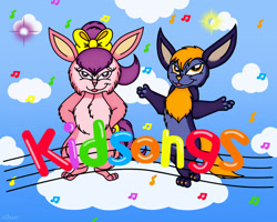 Size: 1280x1024 | Tagged: safe, artist:queen-quail, fictional species, mammal, semi-anthro, pbs, biggle, billy biggle, billy biggle (kidsongs), blue, brother, brother and sister, child, duo, duo male and female, female, fur, kidsongs, male, music, pink, ruby biggle, ruby biggle (kidsongs), siblings, singing, sister, young