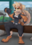 Size: 737x1024 | Tagged: safe, alternate version, artist:pawpadcomrade, arcanine, fictional species, mammal, anthro, digitigrade anthro, nintendo, pokémon, 2021, abs, angry, belly button, black nose, breasts, clothes, cross-popping veins, digital art, dumbbells, ears, eyelashes, female, fluff, fur, gritted teeth, gym, hair, hand on thigh, looking at you, muscles, muscular female, neck fluff, sitting, solo, solo female, sports bra, sports pants, tail, teeth, thighs, topwear, unamused, wide hips