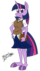 Size: 621x1090 | Tagged: safe, artist:fractiouslemon, twilight sparkle (mlp), alicorn, equine, fictional species, mammal, pony, anthro, unguligrade anthro, friendship is magic, hasbro, my little pony, 2020, anthrofied, clothes, eyelashes, female, folded wings, hooves, horn, mare, shirt, signature, simple background, smiling, solo, solo female, topwear, transparent background, wings