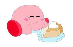 Size: 5016x3248 | Tagged: safe, artist:toonidae, kirby (kirby), fictional species, puffball (kirby), semi-anthro, kirby (series), nintendo, food, male, pie, pumpkin pie, simple background, solo, solo male, transparent background