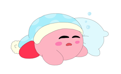 Size: 4808x2968 | Tagged: safe, artist:toonidae, kirby (kirby), fictional species, puffball (kirby), semi-anthro, kirby (series), nintendo, male, nightcap, sleeping, solo, solo male