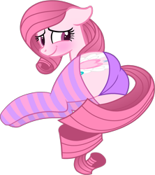 Size: 1755x1978 | Tagged: suggestive, artist:muhammad yunus, oc, oc only, oc:annisa trihapsari, earth pony, equine, fictional species, mammal, pony, feral, cc by, creative commons, friendship is magic, hasbro, my little pony, 2021, adorasexy, base used, blushing, butt, butt focus, clothes, cute, cutie mark, eyelashes, female, floppy ears, hair, heart, looking at you, looking back, looking back at you, mane, mare, medibang paint, ocbetes, panties, pink body, pink hair, pink mane, pink tail, sexy, simple background, smiling, smiling at you, socks, solo, solo female, tail, transparent background, underwear
