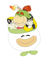Size: 2496x3280 | Tagged: safe, artist:toonidae, bowser jr. (mario), cat, feline, fictional species, koopa, mammal, reptile, anthro, feral, mario (series), nintendo, ambiguous gender, group, high res, male, simple background, transparent background, trio