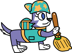 Size: 578x426 | Tagged: safe, artist:mega-poneo, everest (paw patrol), canine, dog, husky, mammal, feral, kirby (series), nickelodeon, nintendo, paw patrol, broom, clothes, female, hat, headwear, jacket, low res, self upload, simple background, solo, solo female, tail, topwear, transparent background