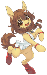 Size: 1280x2046 | Tagged: safe, artist:lockhe4rt, inugami korone (hololive), earth pony, equine, fictional species, mammal, pony, feral, friendship is magic, hasbro, hololive, my little pony, brown eyes, chest fluff, clothes, female, fluff, jewelry, looking at you, mare, necklace, open clothes, open mouth, ponified, simple background, socks, solo, solo female, species swap, tail, transparent background, vtuber