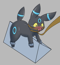 Size: 875x955 | Tagged: suggestive, alternate version, artist:sum, eeveelution, fictional species, mammal, shiny pokémon, umbreon, feral, nintendo, pokémon, 2019, ambiguous gender, ball gag, black nose, blushing, collar, crying, digital art, ears, fur, gag, leash, looking down, paws, solo, solo ambiguous, tail