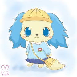 Size: 2000x2000 | Tagged: safe, artist:shaoxuanhuang, sapphie (jewelpet), canine, cavalier king charles spaniel, dog, mammal, spaniel, semi-anthro, jewelpet (sanrio), sanrio, bag, clothes, ears, female, hat, headwear, high res, solo, solo female, tail
