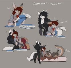 Size: 1665x1600 | Tagged: safe, artist:wmdiscovery93, oc, oc:gwen (wmdiscovery93), oc:haley (wmdiscovery93), canine, mammal, wolf, anthro, taur, bed, bridal carry, carrying, comic, female, intersex, intersex female