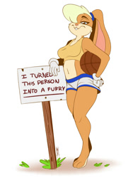 Size: 1500x2000 | Tagged: safe, artist:galacticmichi, lola bunny (looney tunes), lagomorph, mammal, rabbit, anthro, looney tunes, space jam, warner brothers, 2017, belly button, blonde hair, breasts, clothes, crop top, female, hair, long ears, looking at you, midriff, smiling, smiling at you, solo, solo female, thick thighs, thighs, topwear