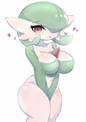 Size: 2480x3508 | Tagged: suggestive, artist:ashraely_, fictional species, gardevoir, anthro, nintendo, pokémon, 2020, arm under breasts, big breasts, blushing, bottomless, breasts, busty female, clothes, covering crotch, digital art, eyelashes, female, hair, high res, looking at you, nudity, partial nudity, solo, solo female, tank top, thighs, topwear, wide hips