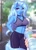 Size: 1163x1600 | Tagged: safe, alternate version, artist:twistedscarlett60, trixie (mlp), equine, fictional species, human, mammal, pony, unicorn, anthro, friendship is magic, hasbro, my little pony, 2021, anthrofied, belly button, blue body, blue fur, blue hair, bottle, bottomwear, breasts, chest fluff, cleavage, clothes, eyebrows, eyelashes, female, fluff, fur, glistening, hair, hair accessory, hand, horn, long hair, looking at you, mane, mare, midriff, offscreen character, pants, pov, purple eyes, smiling, smiling at you, solo, solo female, sports bra, sweat, tail, tight clothing, tired, topwear, water bottle, white hair, white mane, white tail, yoga pants