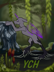 Size: 3000x4000 | Tagged: suggestive, artist:stirren, equine, mammal, pony, feral, hasbro, my little pony, commission, encasement, forest background, goo, scared, sinking, solo, stuck, swamp, ych