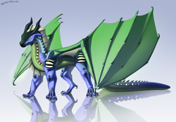 Size: 2800x1950 | Tagged: safe, artist:shido-tara, dragon, fictional species, hybrid, rainwing, reptile, seawing, feral, wings of fire (book series), commission, simple background, standing