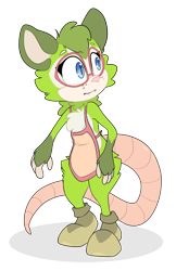 Size: 1833x2833 | Tagged: safe, artist:fluffyxai, oc, oc only, oc:marcy (fluffyxai), mammal, marsupial, possum, anthro, apron, clothes, glasses, mobian, shoes, tail