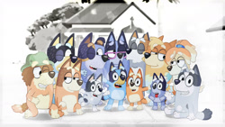 Size: 1280x720 | Tagged: safe, artist:einsamkeitus, bandit heeler (bluey), bingo heeler (bluey), bluey heeler (bluey), bob heeler (bluey), chilli heeler (bluey), chris heeler (bluey), frisky heeler (bluey), muffin heeler (bluey), socks heeler (bluey), stripe heeler (bluey), trixie heeler (bluey), australian cattle dog, canine, cocker spaniel, dog, mammal, spaniel, semi-anthro, bluey (series), 2d, brother, brothers, cousins, daughter, english cocker spaniel, family, father, father and child, father and daughter, father and son, female, grandfather and granddaughter, grandmother and granddaughter, grandmother and grandfather, grandparent and grandchild, grandparents, husband, husband and wife, male, mort cattle (bluey), mother, mother and child, mother and daughter, mother and father, mother and son, on model, parents, puppy, radley heeler (bluey), siblings, sister, sisters, son, wife, young