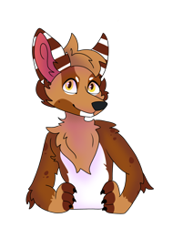 Size: 1606x2118 | Tagged: safe, artist:bublydragon, oc, oc:trey, oc:trey cooper, canine, dog, german shepherd, mammal, shiba inu, anthro, brown body, brown fur, chest fluff, cute, fluff, fur, half body, hand on hip, looking at you, male, smiling, solo, solo male, striped ears, white belly, yellow eyes