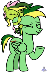 Size: 806x1228 | Tagged: safe, artist:lanternomega, artist:mrstheartist, oc, oc only, oc:didgeree, oc:wattle shy, equine, fictional species, mammal, pegasus, pony, feral, friendship is magic, hasbro, my little pony, baby, biting, black outline, daughter, diaper, duo, duo male and female, ear bite, eyes closed, father, father and child, father and daughter, female, filly, foal, male, parent:flutterdidge (mlp/oc), parent:fluttershy (mlp), parent:oc:didgeree, smiling, stallion, young