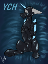 Size: 900x1200 | Tagged: suggestive, artist:stirren, equine, mammal, pony, feral, belts, bondage, bound wings, commission, encasement, eyes closed, latex, latex suit, muzzle, solo, wings, ych