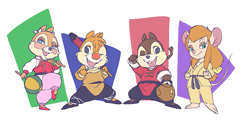 Size: 1023x495 | Tagged: artist needed, safe, chip (disney), clarice (disney), dale (disney), gadget hackwrench (chip 'n dale: rescue rangers), chipmunk, mammal, mouse, rodent, anthro, chip 'n dale: rescue rangers, disney, mickey and friends, 2d, female, group, male