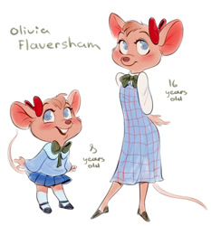 Size: 1400x1500 | Tagged: safe, artist:polochkaa, olivia flaversham (the great mouse detective), mammal, mouse, rodent, anthro, disney, the great mouse detective, 2d, big eyes, blue eyes, child, cub, female, murine, older, solo, solo female, teenager, young