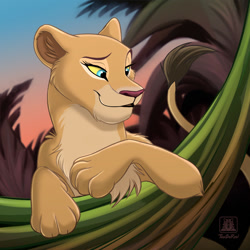 Size: 900x900 | Tagged: safe, artist:tanidareal, nala (the lion king), big cat, feline, lion, mammal, feral, disney, the lion king, 2021, blue eyes, bust, colored sclera, cream body, cream fur, eyelashes, female, front view, fur, leonine tail, lioness, paws, solo, solo female, tail, three-quarter view, yellow sclera