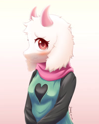 Size: 4000x5000 | Tagged: safe, artist:symbianl, ralsei (deltarune), bovid, goat, mammal, anthro, deltarune, 2021, absurd resolution, blushing, breasts, clothes, ears, featured image, female, horns, looking at you, rule 63, shy, solo, solo female, ungulate