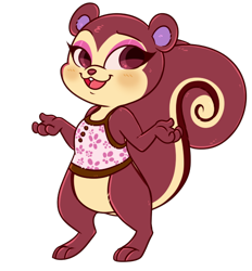 Size: 514x555 | Tagged: safe, artist:esmeia, pecan (animal crossing), mammal, rodent, squirrel, semi-anthro, animal crossing, nintendo, female, front view, fur, magenta body, magenta eyes, magenta fur, simple background, solo, solo female, three-quarter view, transparent background