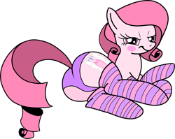 Size: 2506x1991 | Tagged: suggestive, artist:muhammad yunus, oc, oc only, oc:annisa trihapsari, earth pony, equine, fictional species, mammal, pony, feral, friendship is magic, hasbro, my little pony, adorasexy, bedroom eyes, blushing, clothes, cute, female, hair, looking at you, looking back, looking back at you, mane, medibang paint, panties, pink body, pink eyes, pink hair, sexy, simple background, smiling, smiling at you, socks, solo, solo female, tail, transparent background, underwear, vector