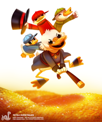 Size: 700x837 | Tagged: safe, artist:cryptid-creations, dewey duck (disney), huey duck (disney), louie duck (disney), scrooge mcduck (disney), bird, duck, waterfowl, disney, ducktales, ducktales (1987), mickey and friends, 2d, cane, elderly, gold, group, male, males only, young