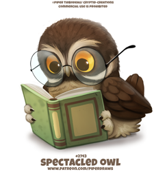 Size: 670x686 | Tagged: safe, artist:cryptid-creations, bird, bird of prey, owl, 2d, ambiguous gender, book, claws, colored sclera, front view, glasses, pun, reading, round glasses, simple background, solo, solo ambiguous, spectacled owl, spectacles, talons, three-quarter view, visual pun, white background, yellow sclera