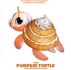 Size: 640x625 | Tagged: safe, artist:cryptid-creations, fictional species, food creature, reptile, turtle, feral, 2d, cake, food, looking at you, looking back, looking back at you, pumpkin tart, pun, simple background, visual pun, whipped cream, white background