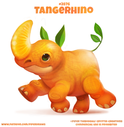 Size: 650x664 | Tagged: safe, artist:cryptid-creations, fictional species, food creature, hybrid, mammal, rhino, feral, 2d, ambiguous gender, food, fruit, orange body, pun, simple background, solo, solo ambiguous, tangerine, visual pun, white background