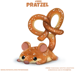Size: 680x642 | Tagged: safe, artist:cryptid-creations, fictional species, food creature, mammal, rat, rodent, feral, 2d, ambiguous gender, food, pretzel, pun, solo, solo ambiguous, visual pun